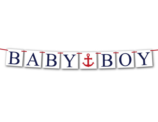 anchor baby boy banner - nautical baby shower decoration