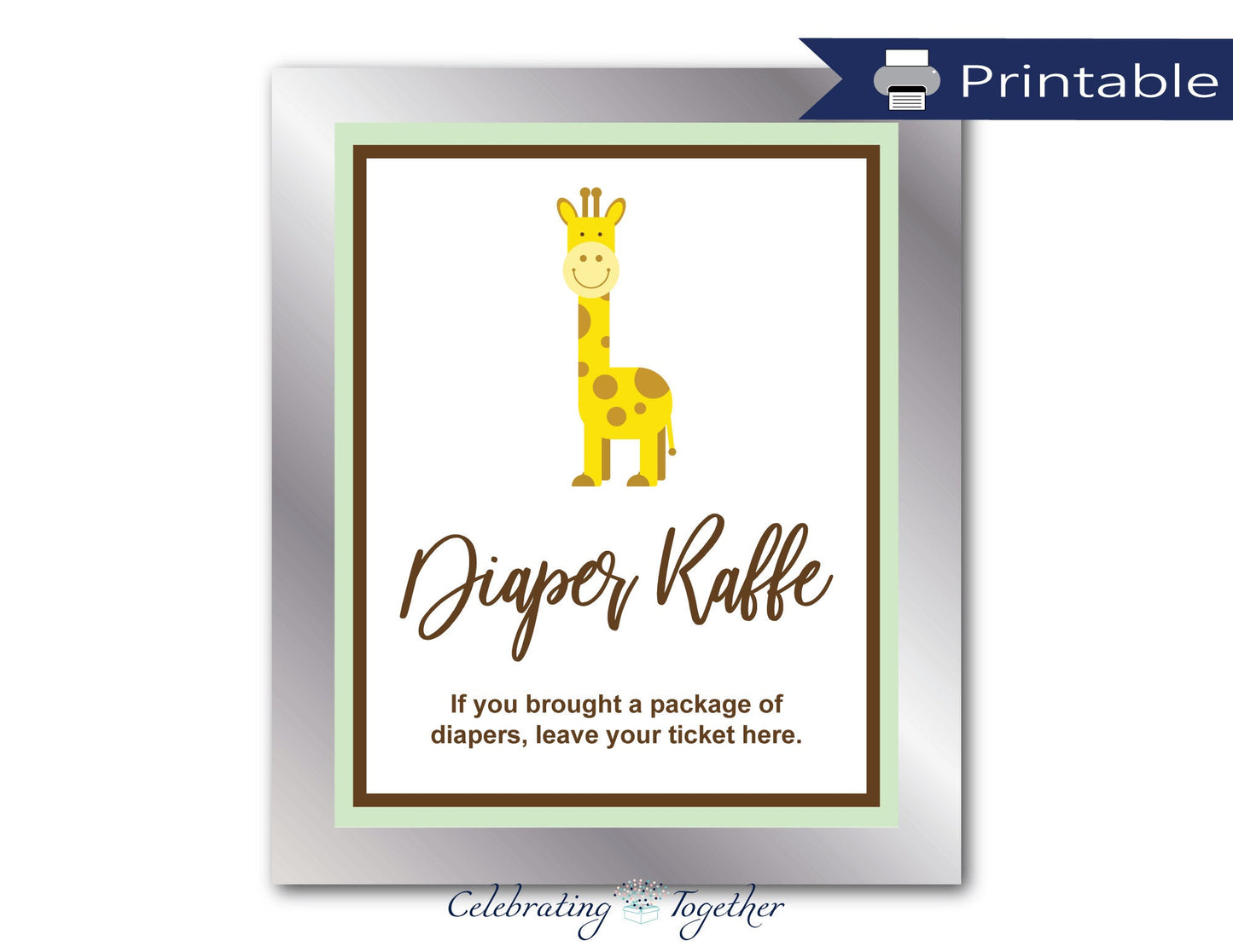 PRINTABLE Diaper Raffle Sign and Diaper Raffle Cards - Giraffe - Mint Green
