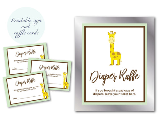 PRINTABLE Diaper Raffle Sign and Diaper Raffle Cards - Giraffe - Mint Green