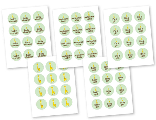 Printable Girls Giraffe Baby Shower Cupcake Toppers