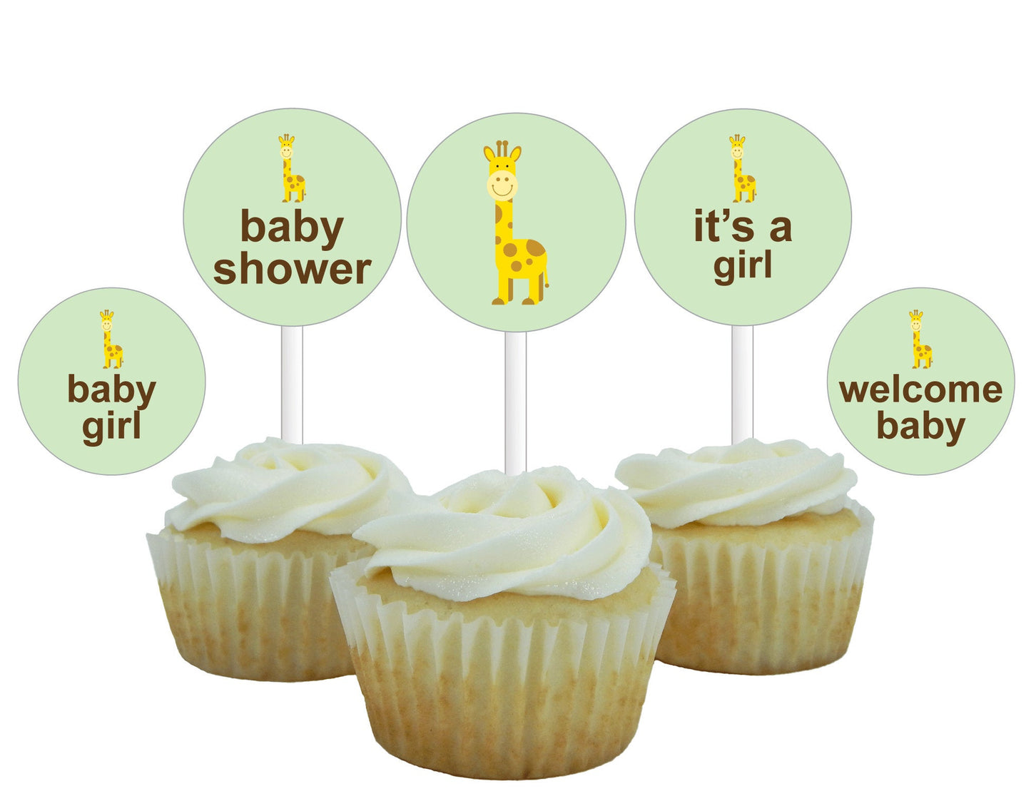 Printable Girls Giraffe Baby Shower Cupcake Toppers