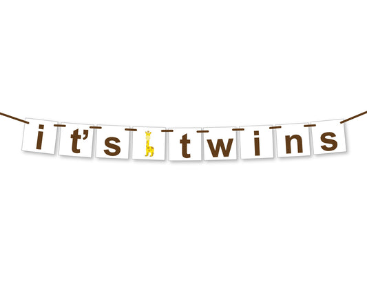 giraffe it's twins banner - zoo baby shower decorations