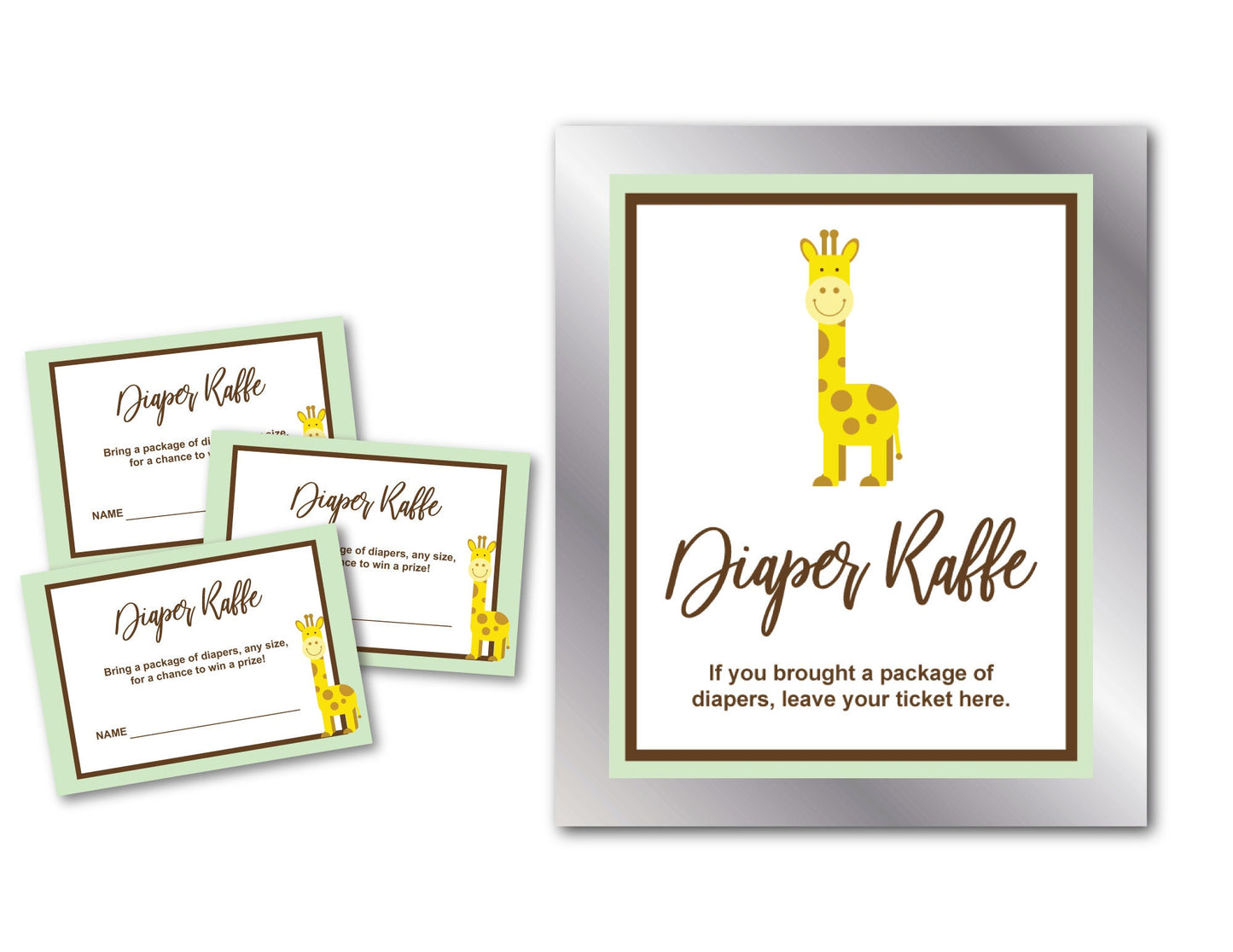 PRINTABLE Diaper Raffle Sign and Diaper Raffle Cards - Giraffe - Mint Green