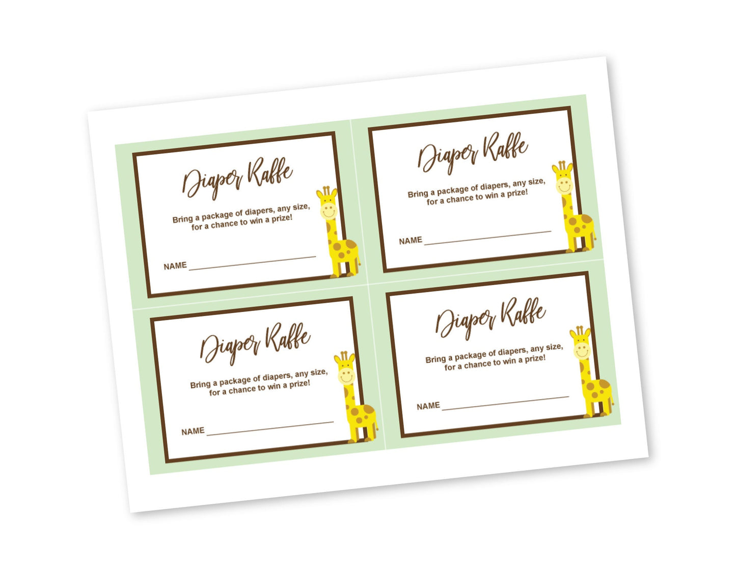PRINTABLE Diaper Raffle Sign and Diaper Raffle Cards - Giraffe - Mint Green