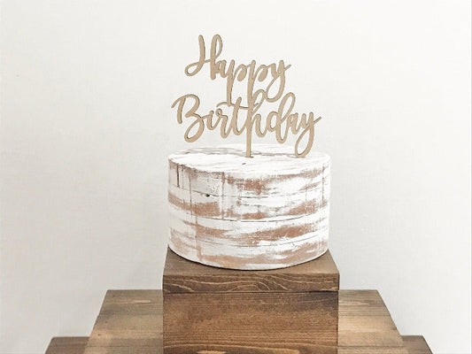 wooden happy birthday cake topper
