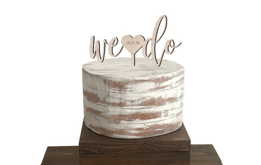 we do wedding cake topper with engraved wedding date - Rustic wood wedding decorations