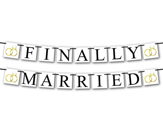 interlocking rings - wedding rings finally married banner - wedding decorations