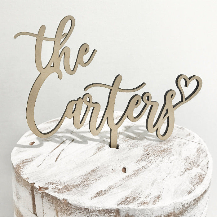 wood last name cake topper - rustic bridal shower decorations