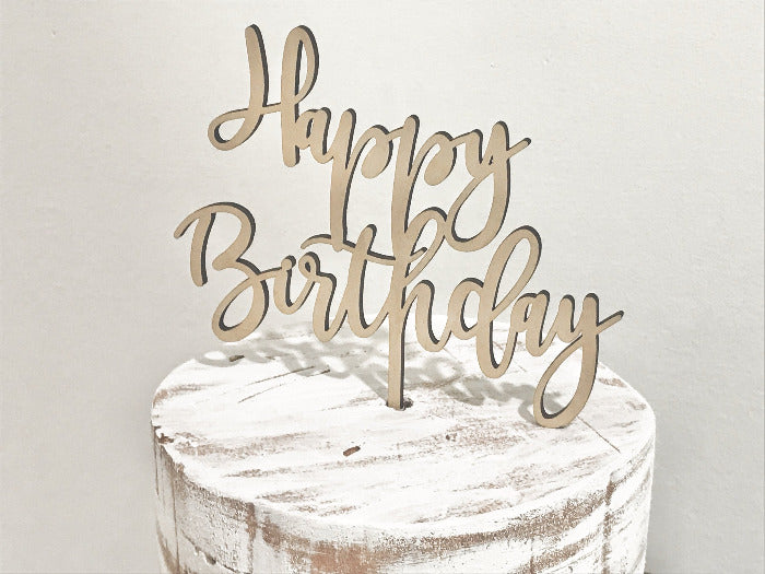 wooden happy birthay cake decorations - rustic birthday party decor