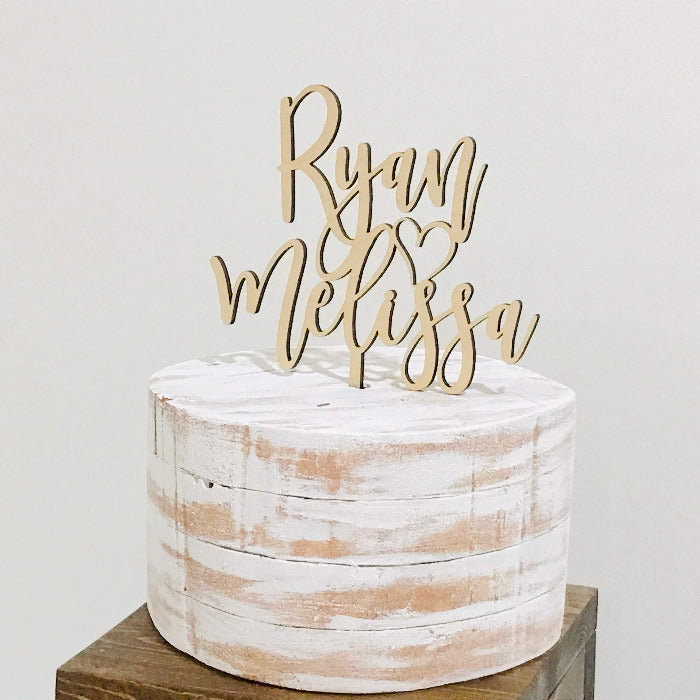 wooden name cake topper - rustic bridal shower decorations