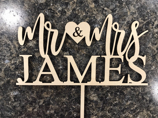 Personalized last name cake topper - rustic wood wedding cake decorations