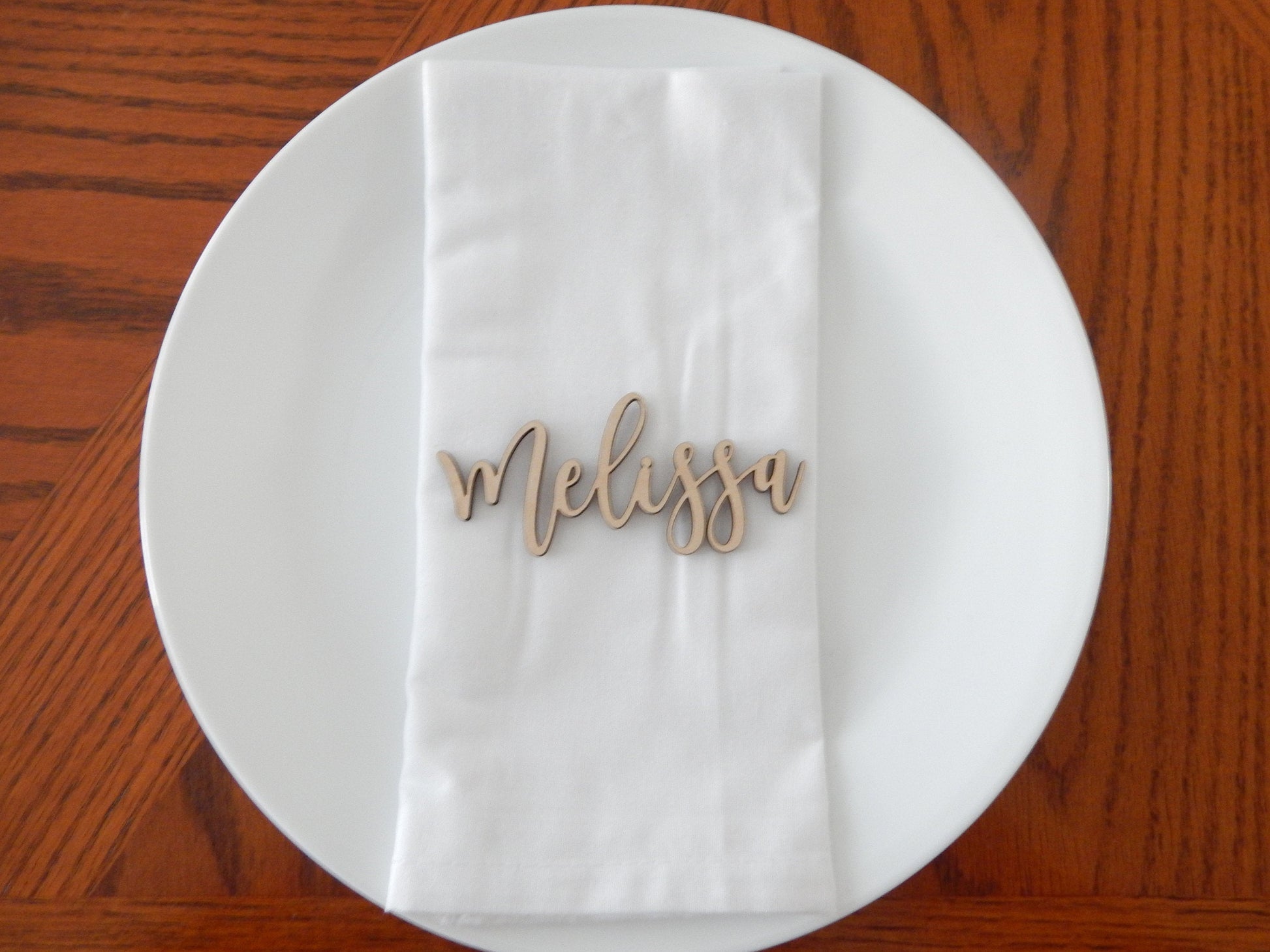 wooden wedding place card names