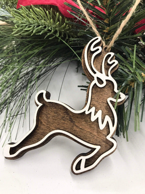 Wooden reindeer ornament 