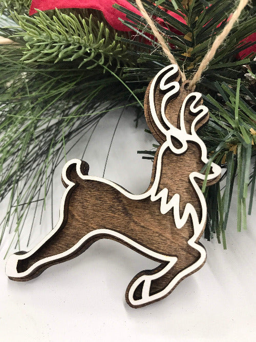 Wooden reindeer ornament