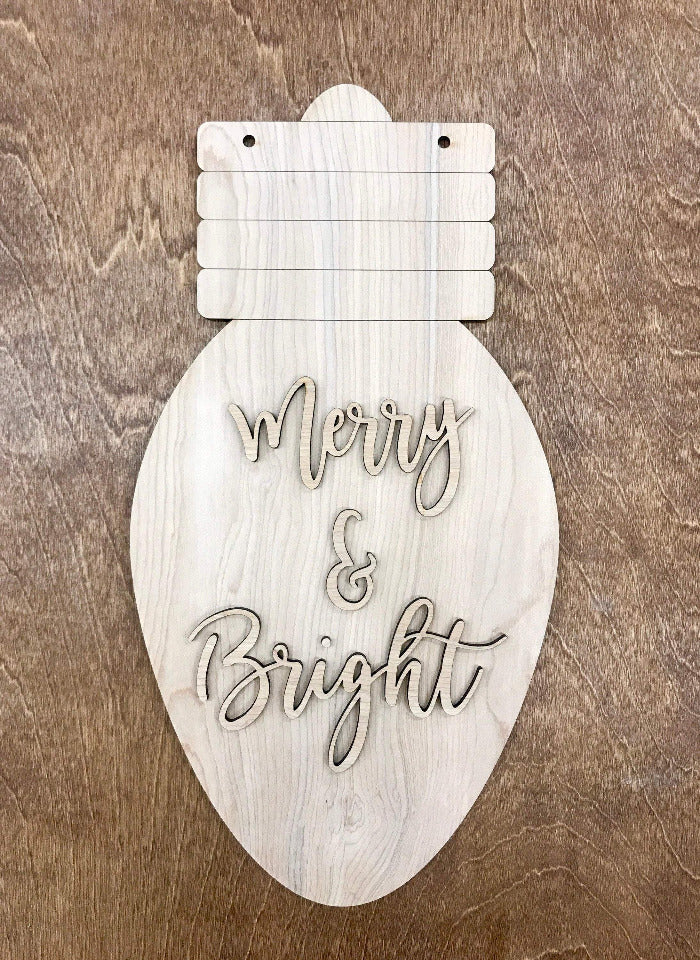 merry and bright christmas light bulb DIY sign kit