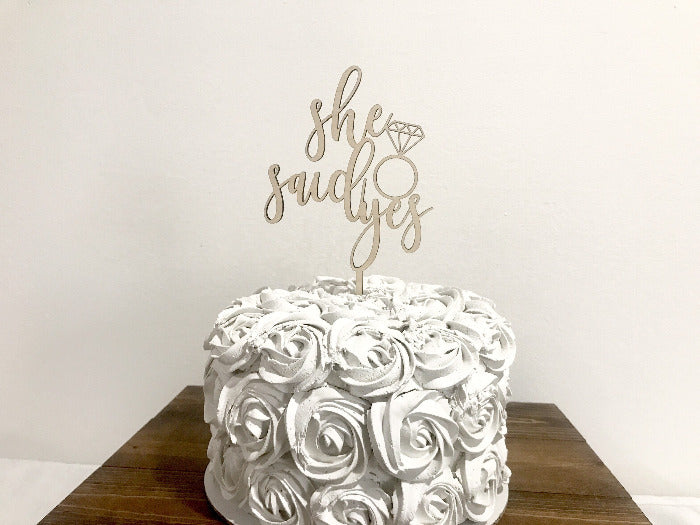 wooden rustic bridal shower cake topper - she said yes bridal shower decor