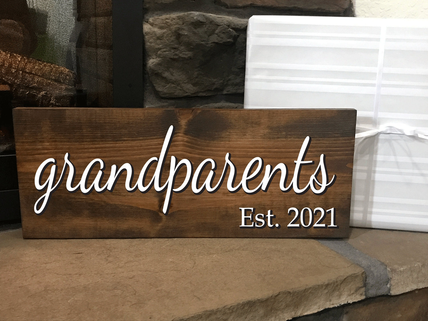 grandparents sign with established date - New grandparents gift ideas