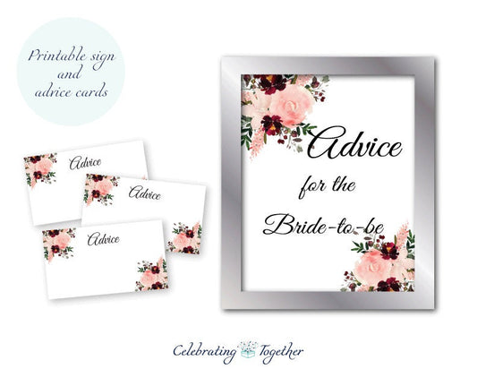 printable advice for the bride to be sign and advice cards