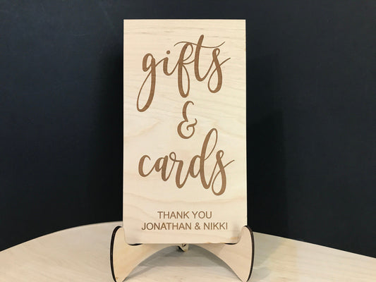 engraved gifts and cards sign - rustic wedding decor