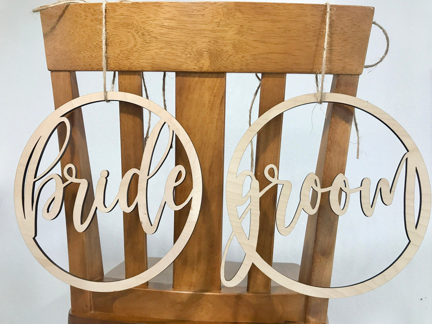 bride and groom chair signs - wood