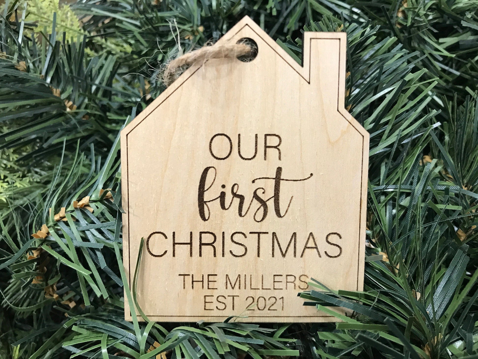 our 1st christmas ornament - house shaped ornament