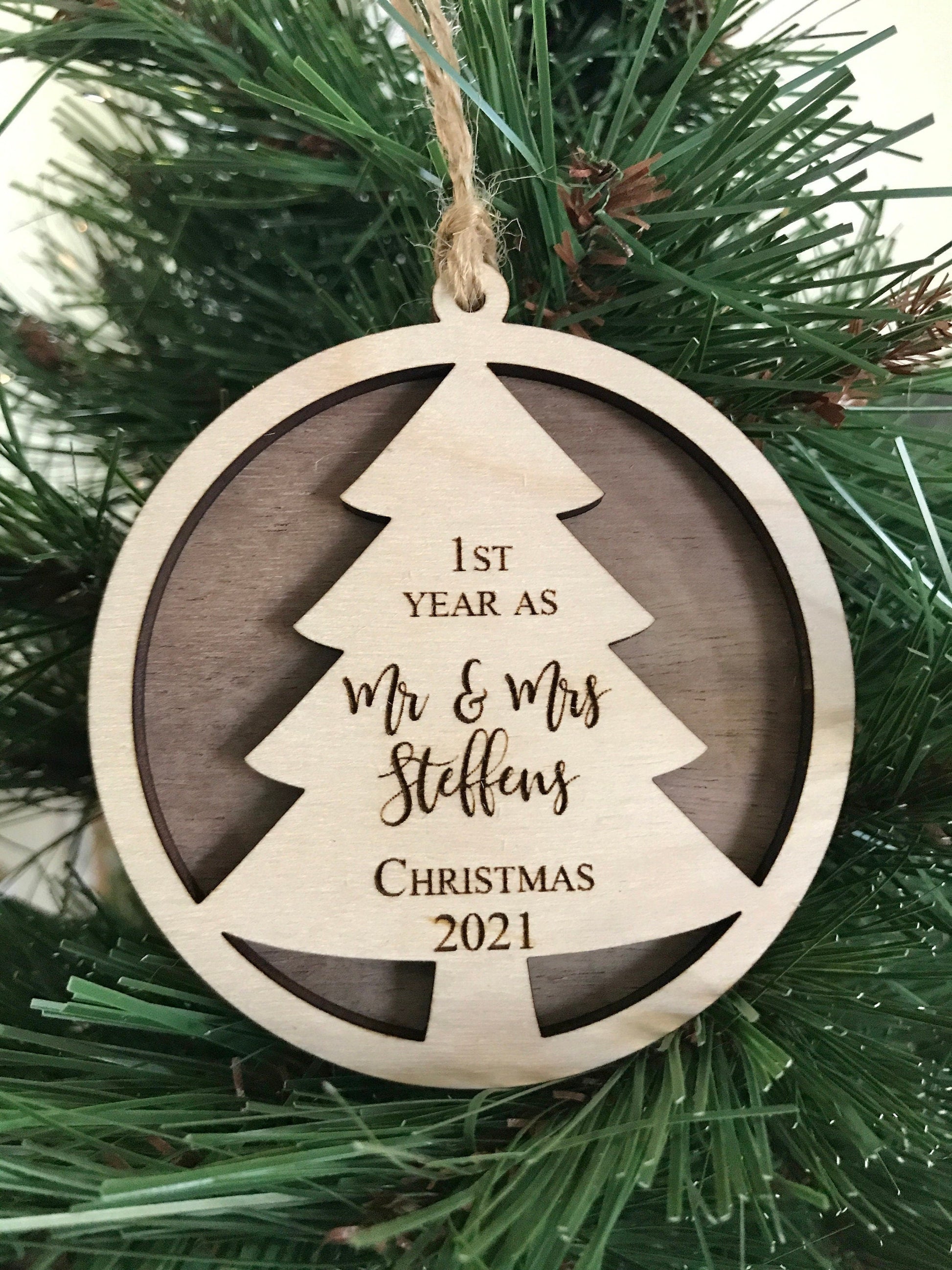 1st year as mr & mrs last name ornament  - newlywed Christmas ornament