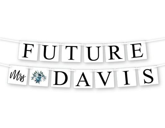 future mrs banner - blue watercolor floral bridal shower decorations