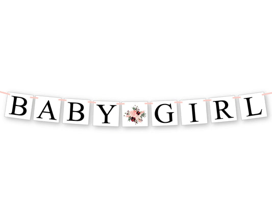 Baby Girl Banner - Coral and Maroon Watercolor Flower
