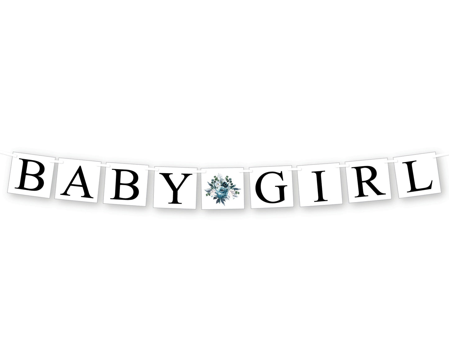 Blue Watercolor Floral Baby Girl Banner