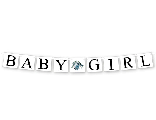 Blue Watercolor Floral Baby Girl Banner
