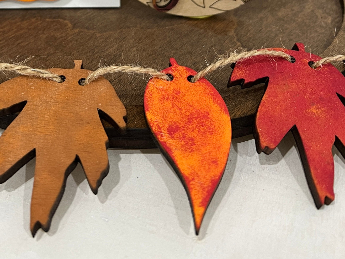 Unfinished wooden leaf banner pennants, DIY holiday crafts, Autumn sign making supplies, kids fall craft project wood leaves paint party