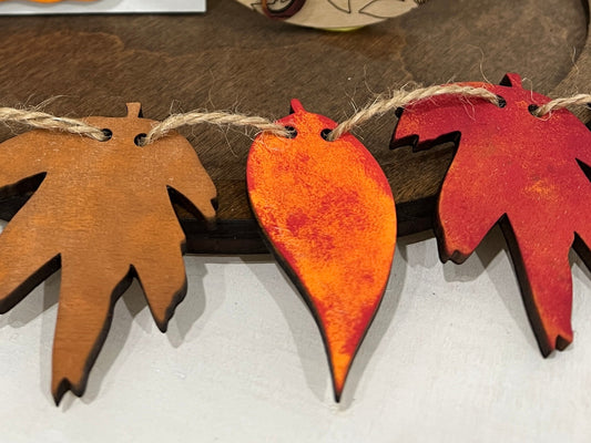 Unfinished wooden leaf banner pennants, DIY holiday crafts, Autumn sign making supplies, kids fall craft project wood leaves paint party