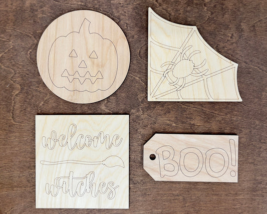 Halloween Mini Sign Bundle - Welcome Witches, Jack O Lantern, Boo, Spider Web