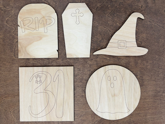 Halloween Mini Sign Bundle - Tombstone, Coffin, 31, Witch Hat, Ghost
