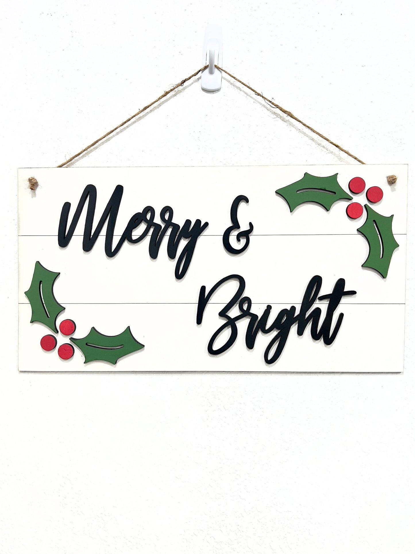 Merry & bright sign, shiplap farmhouse holiday decor, country winter signs, 3D rustic Christmas sign, Christmas wall hanging, door hanger