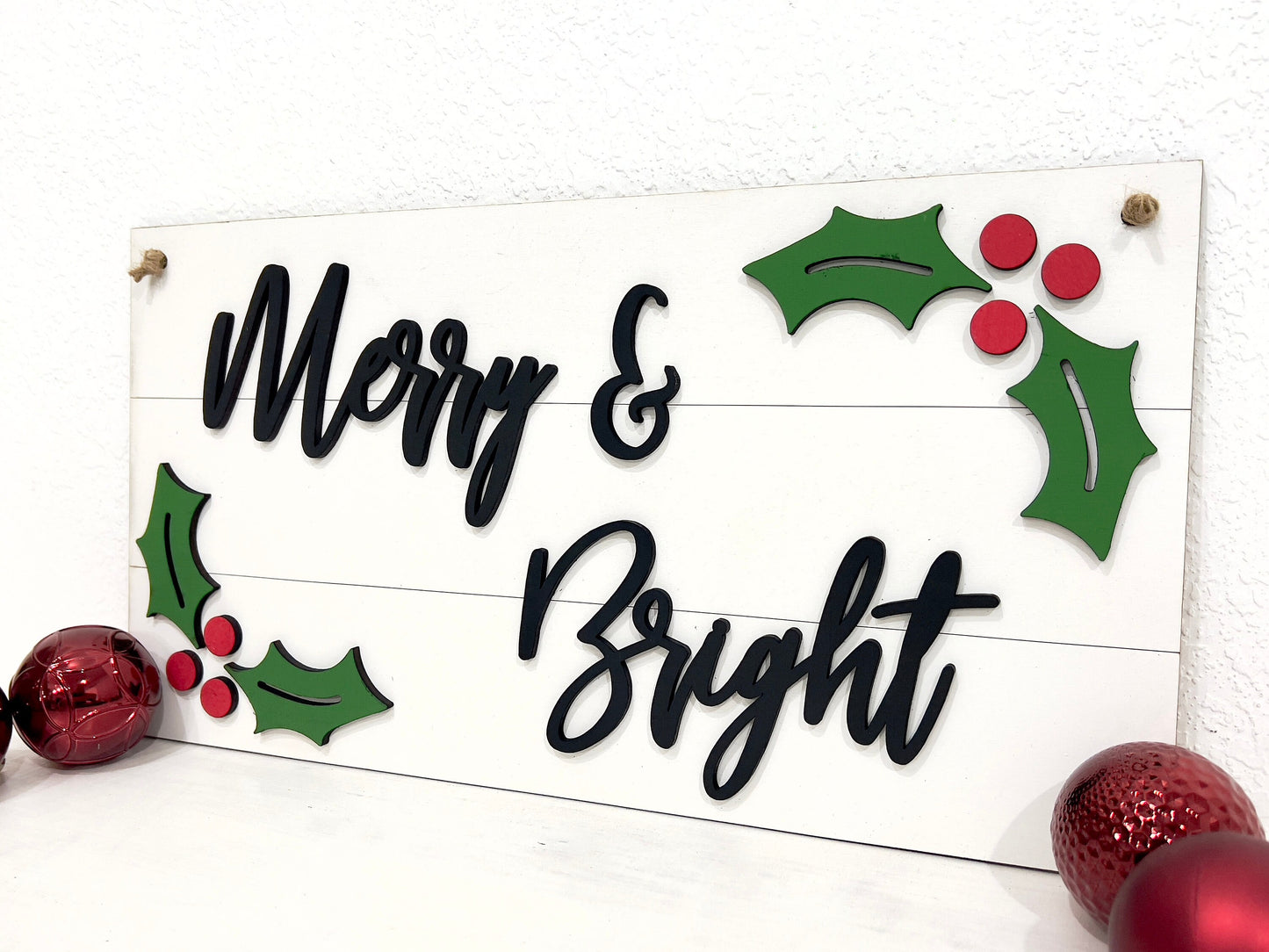 Merry & bright sign, shiplap farmhouse holiday decor, country winter signs, 3D rustic Christmas sign, Christmas wall hanging, door hanger