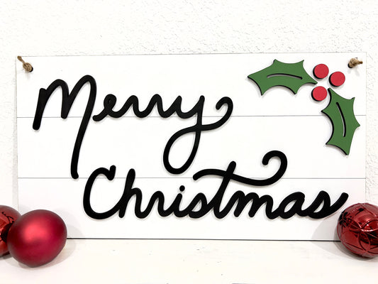 Merry Christmas Sign - Holly