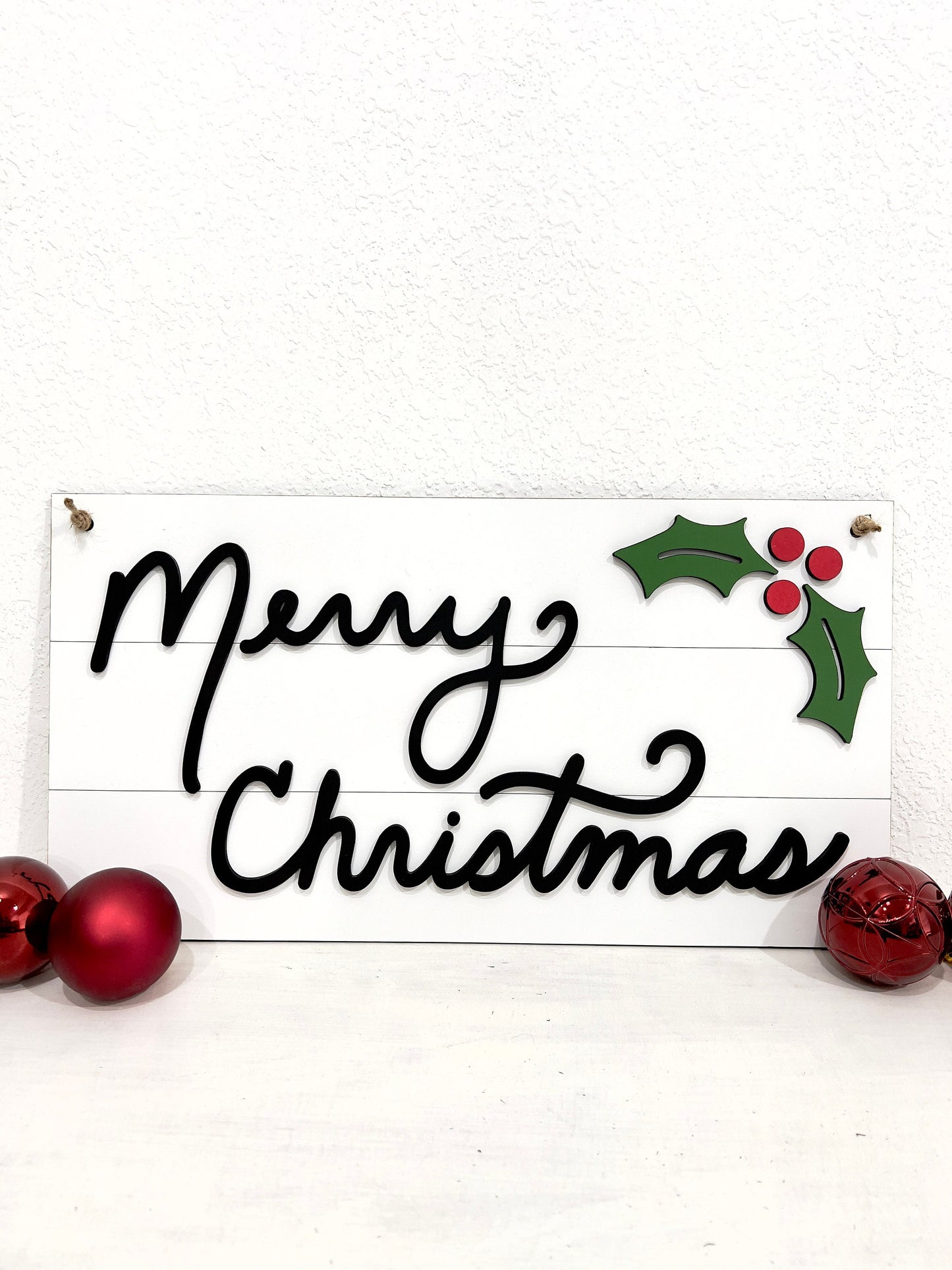 Merry Christmas sign, shiplap farmhouse holiday decor, country winter signs, 3D rustic Christmas sign, Christmas wall hanging holly leaves