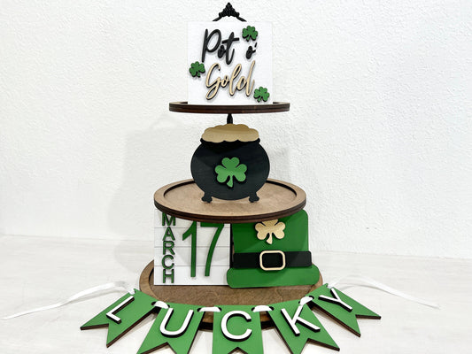 pot of gold shamrock tiered tray mini sign 