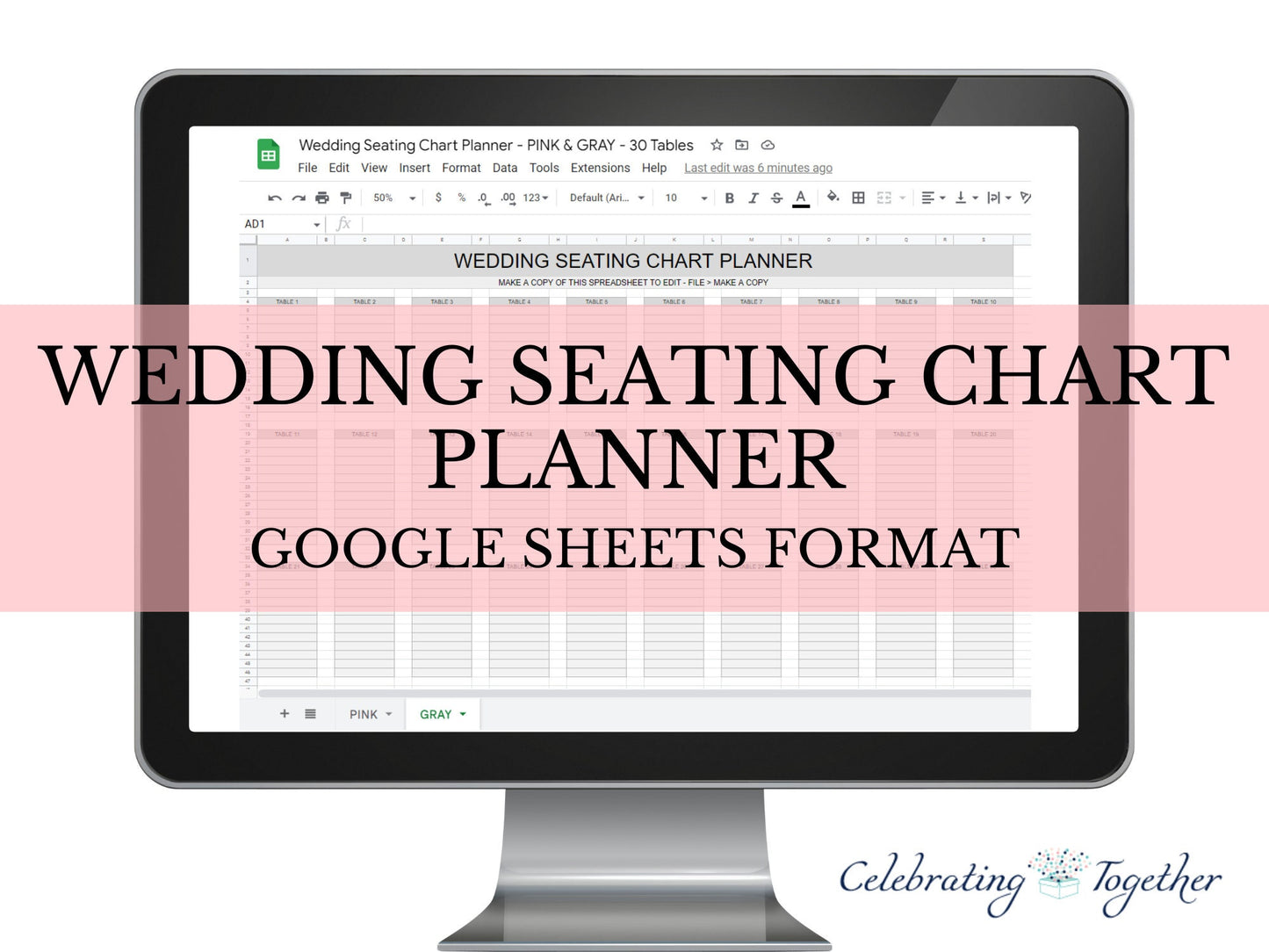 Wedding seating chart planner, Google Sheets template printable, digital download event planning, table arrangements templates
