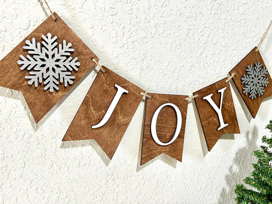 Wooden Joy Banner, wood holiday banner, rustic holiday garland, Christmas decor, fireplace mantel decoration, merry christmas banner
