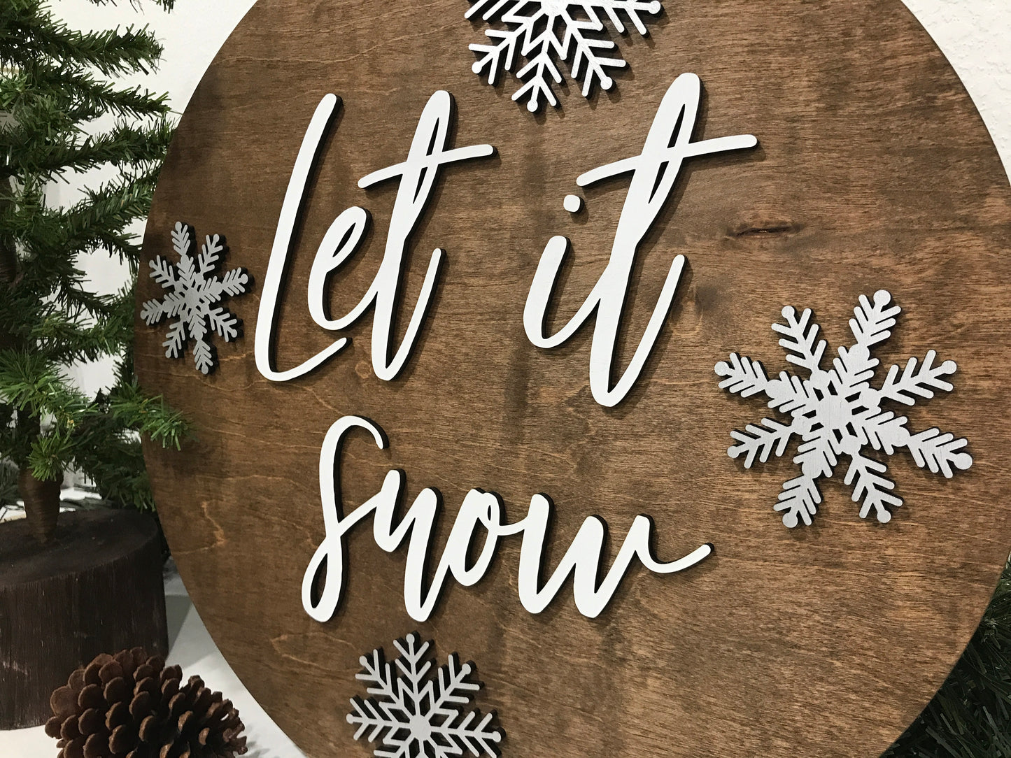 Let it snow sign, Christmas decorations, 3D holiday decor, Snowflakes wood signs, living room wooden sign wall hanging, silver mantel decor