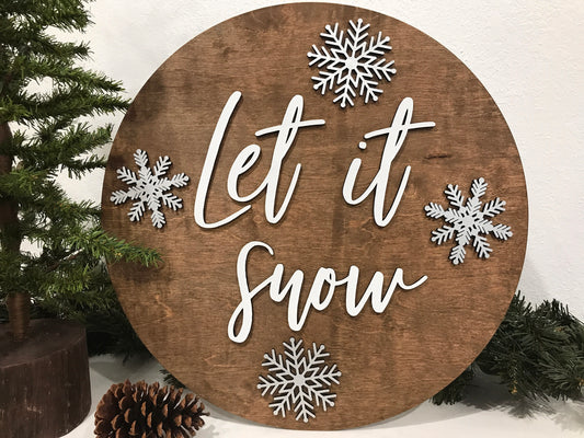 Let it snow sign, Christmas decorations, 3D holiday decor, Snowflakes wood signs, living room wooden sign wall hanging, silver mantel decor