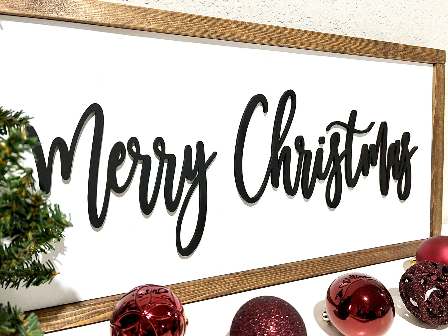 Merry Christmas sign, Christmas decorations, 3D holiday decor, framed wood signs, living room wooden sign wall hanging, hearth mantel decor