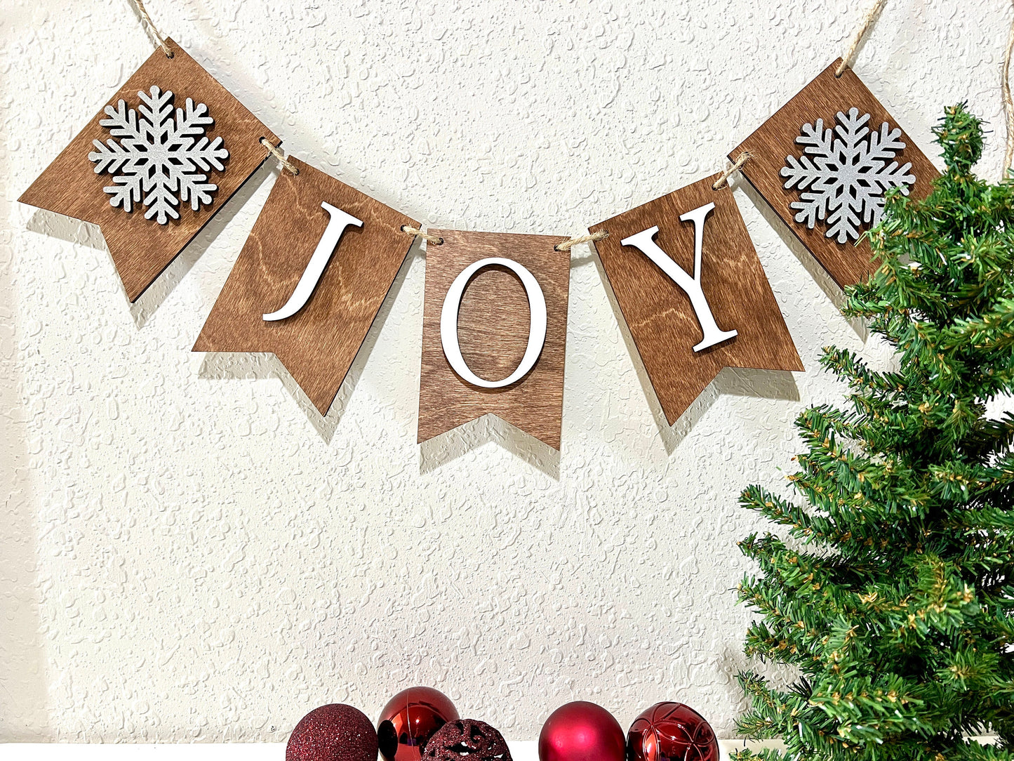 Wooden Joy Banner, wood holiday banner, rustic holiday garland, Christmas decor, fireplace mantel decoration, merry christmas banner