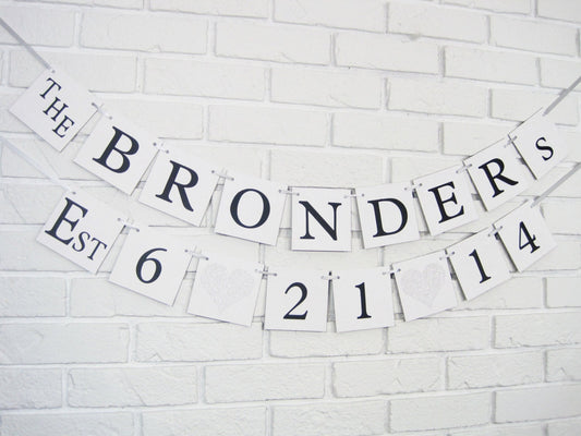 custom last name banner - est date banner - bridal shower decor