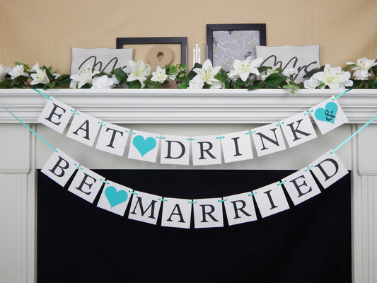 eat drink and be married banner - wedding banner - bridal shower decoration