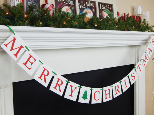 Merry Christmas Banner - Red and Green Tree