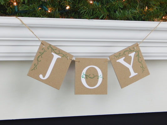 SALE Joy Banner, Christmas banner, rustic Christmas Sign, Christmas mantel garland, holiday decorations bunting, joy to the world banner