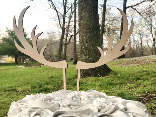 wooden horn cake topper - woodland themed cake decorations - Woodbott